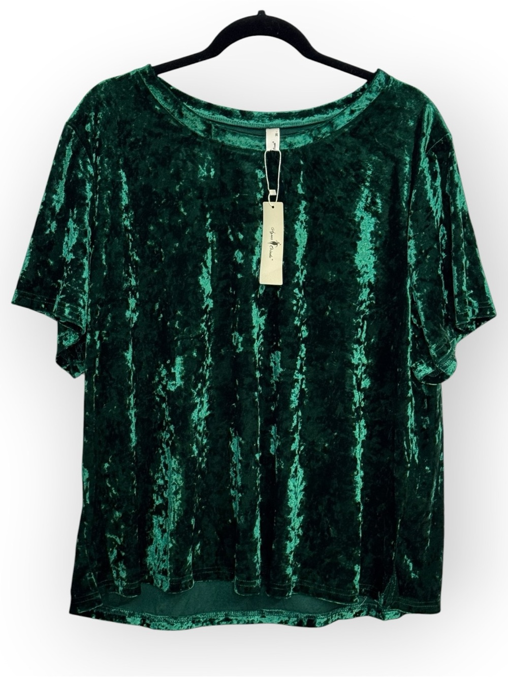 Crushed Velvet Short Sleeve Top in Emerald Green *2126